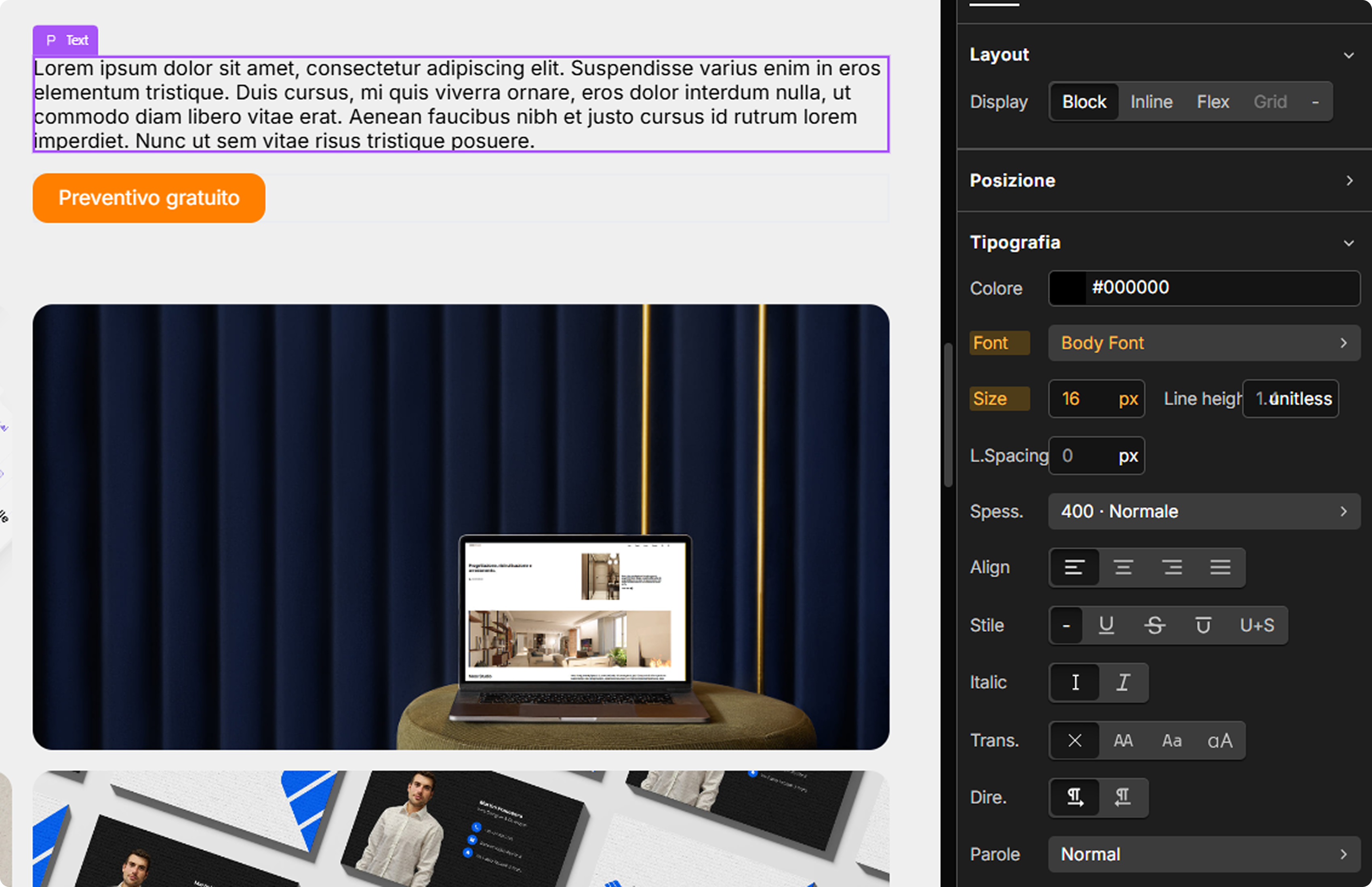 Anteprima variabili e brand nel builder Martini Francesco